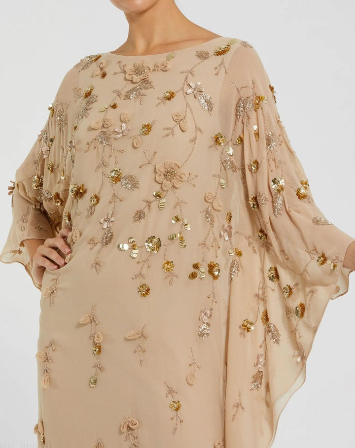 Beige Floral Embellished Kaftan Gown - FOSTANI.com