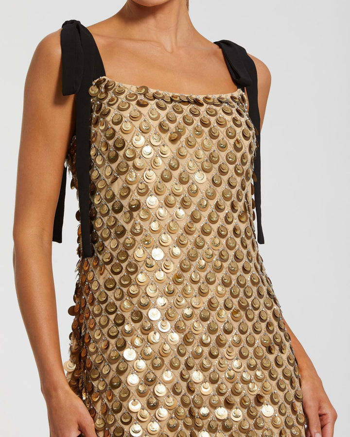 Mac Duggal 94233 Bow Strap Sequin Mini Dress
