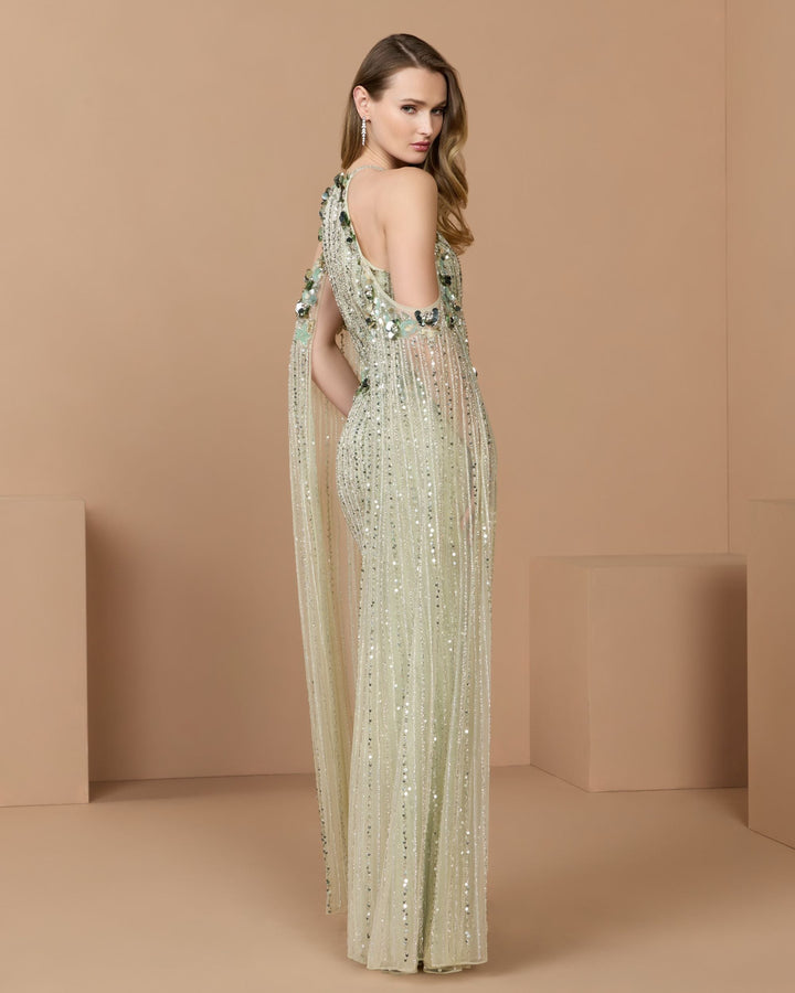 Mac Duggal 94308 Embellished Column Gown With Cape Sleeves