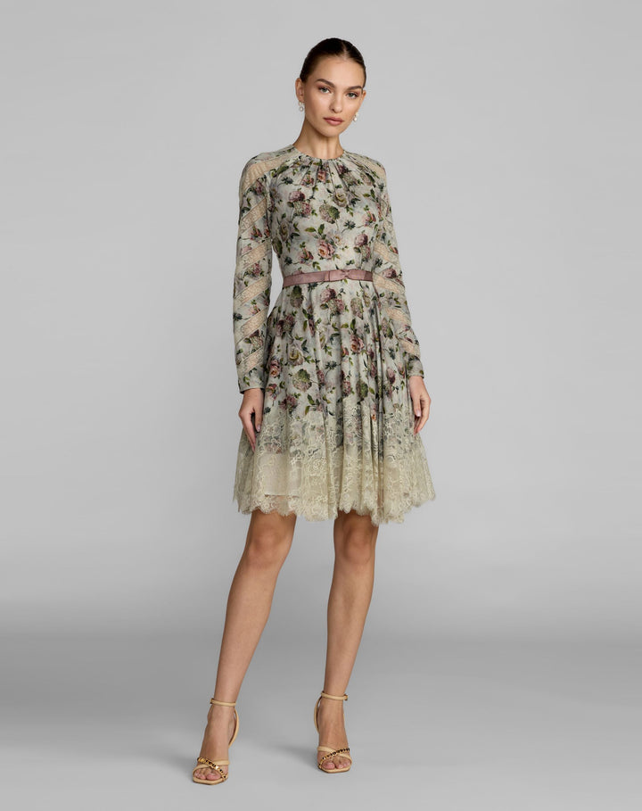 Mac Duggal 94355 Floral Long Sleeve Cotton Mini Dress