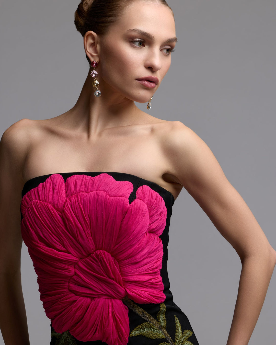 Mac Duggal 94359 Black Strapless Floral Embroidered Midi Dress - FOSTANI.com