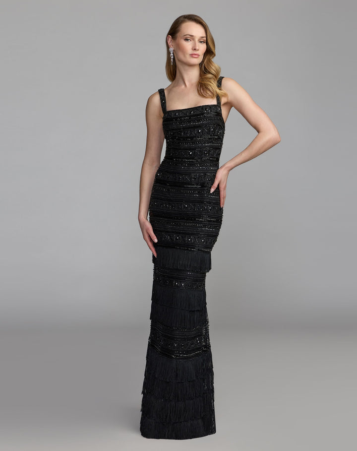 Mac Duggal 9450 Geometric Embellished Gown With Fringe
