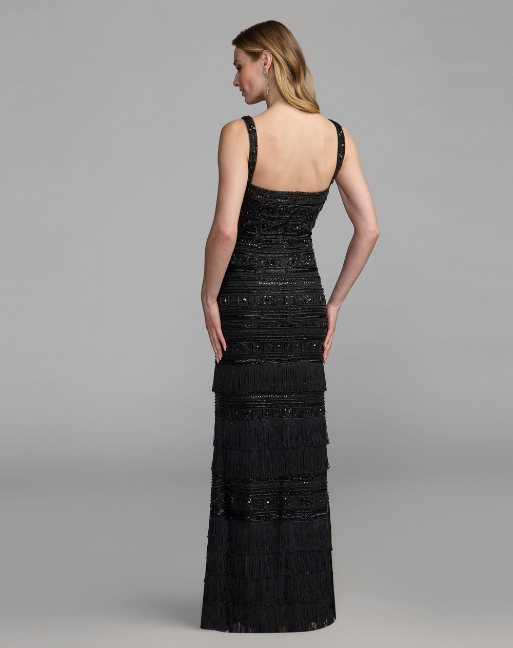 Mac Duggal 9450 Geometric Embellished Gown With Fringe