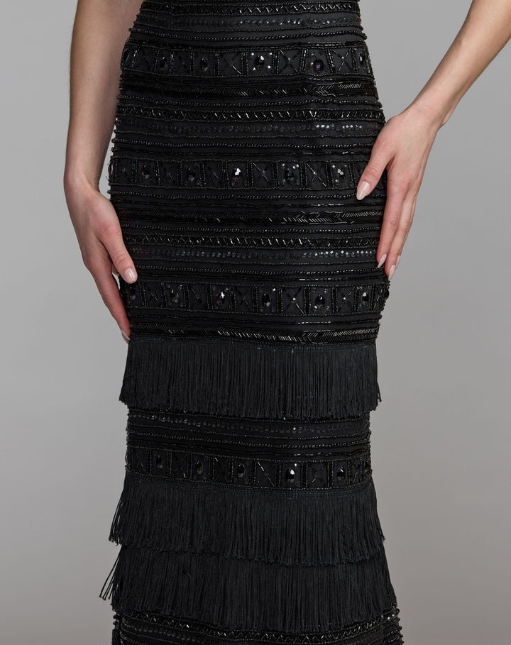 Mac Duggal 9450 Geometric Embellished Gown With Fringe