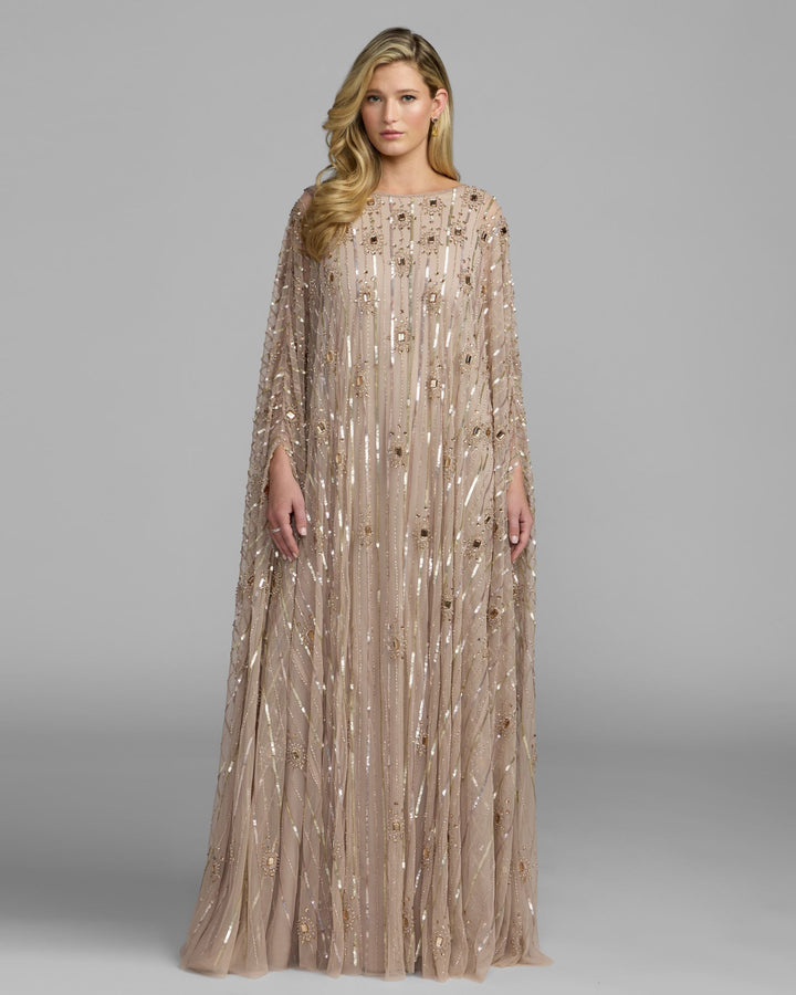 Mac Duggal 9526 Beaded Boat Neck Kaftan Gown