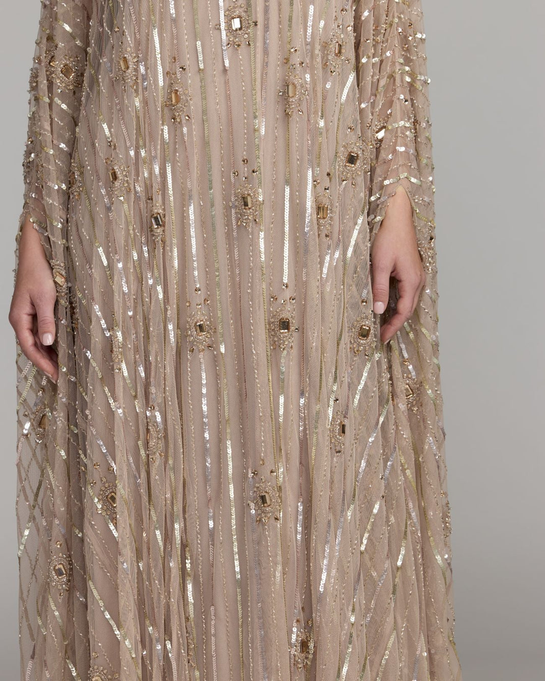 Mac Duggal 9526 Beaded Boat Neck Kaftan Gown