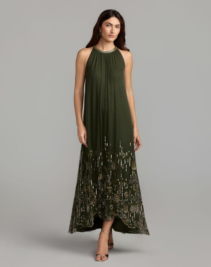 Mac Duggal 9529 Sleeveless Embellished Scallop Hem Trapeze Dress