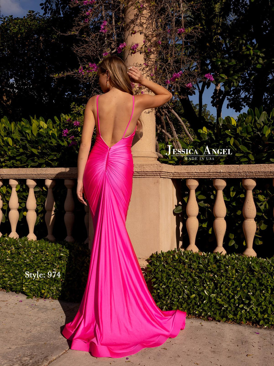 Jessica Angel 974 ruched open back mermaid gown back view 2