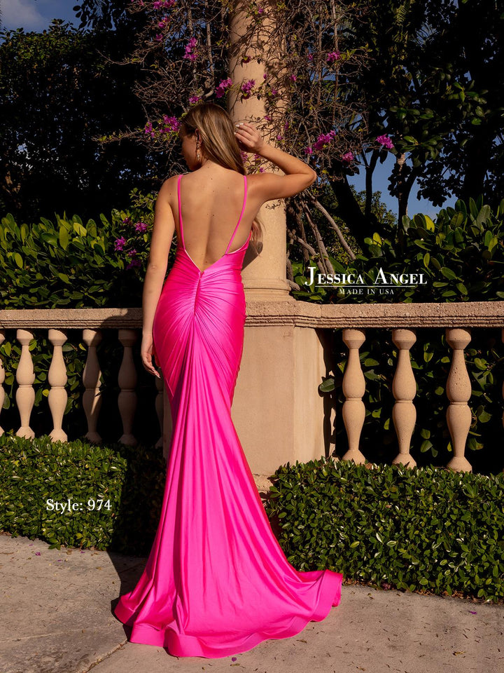 Jessica Angel 974 ruched open back mermaid gown back view 2