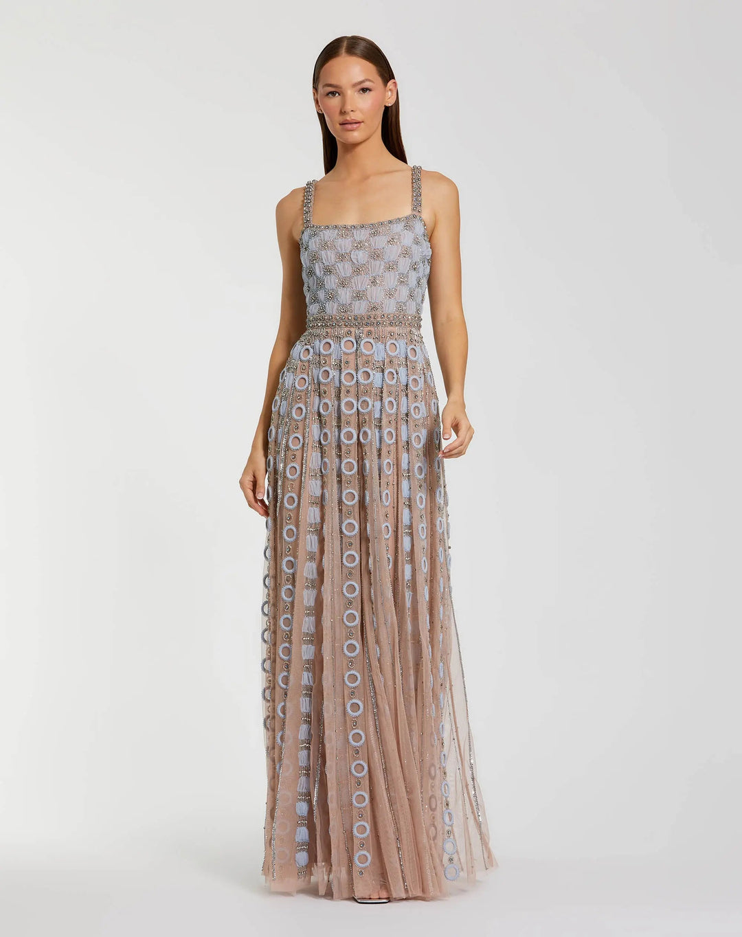 Mac Duggal  9910106P Petite Light Blue Sleeveless Embellished A-line Gown - FOSTANI.com