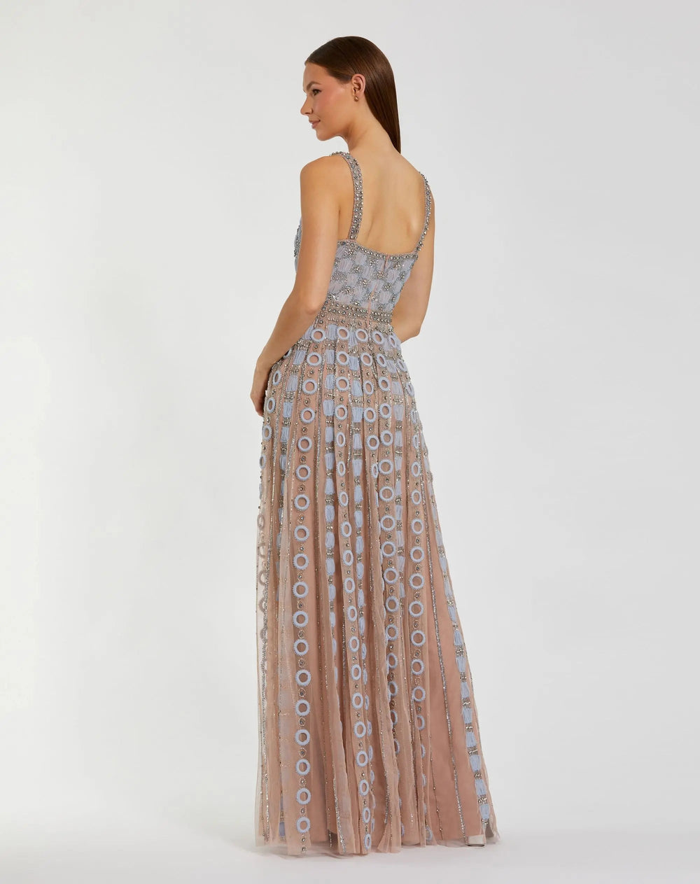 Mac Duggal  9910106P Petite Light Blue Sleeveless Embellished A-line Gown - FOSTANI.com