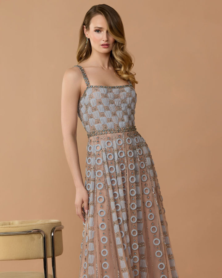 Mac Duggal  9910106P Petite Light Blue Sleeveless Embellished A-line Gown - FOSTANI.com