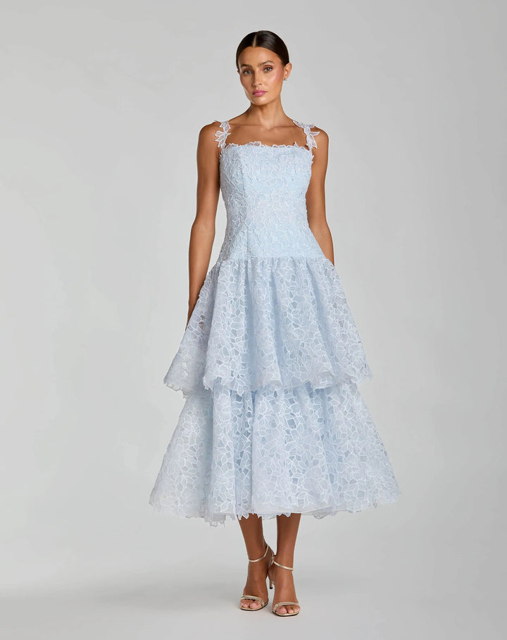 Mac Duggal 21223 Sleeveless Embroidered Lace Tiered Midi Dress