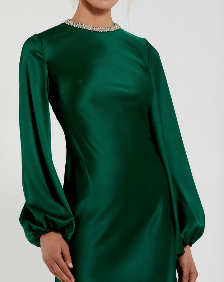 Mac Duggal 9927350P Petite High Neck Long Sleeve Crystal Detail Dress