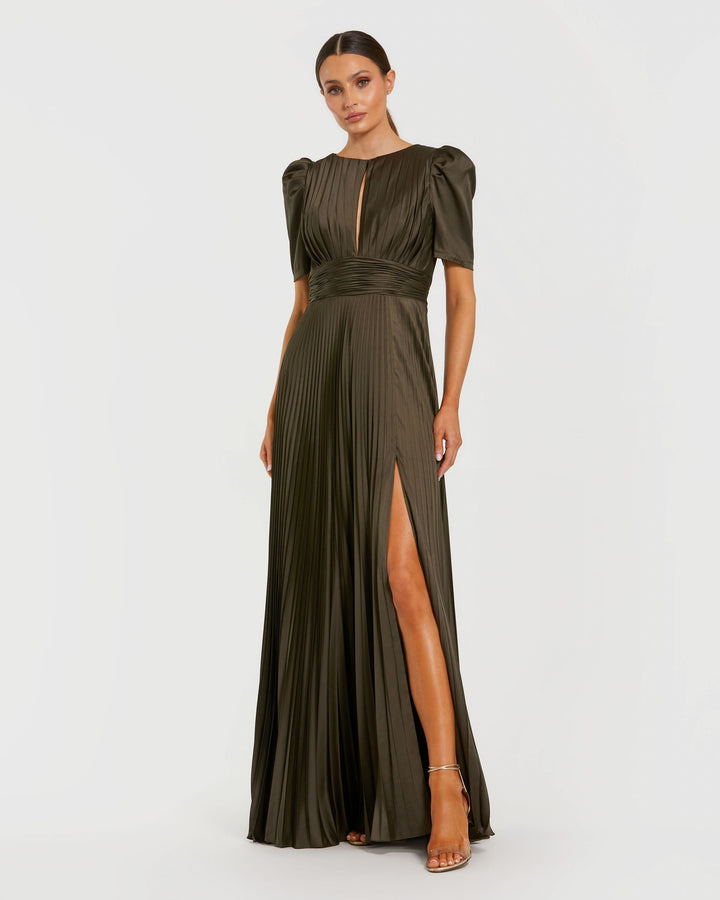 Mac Duggal 27616 Puff Sleeve Pleated Gown With Keyhole