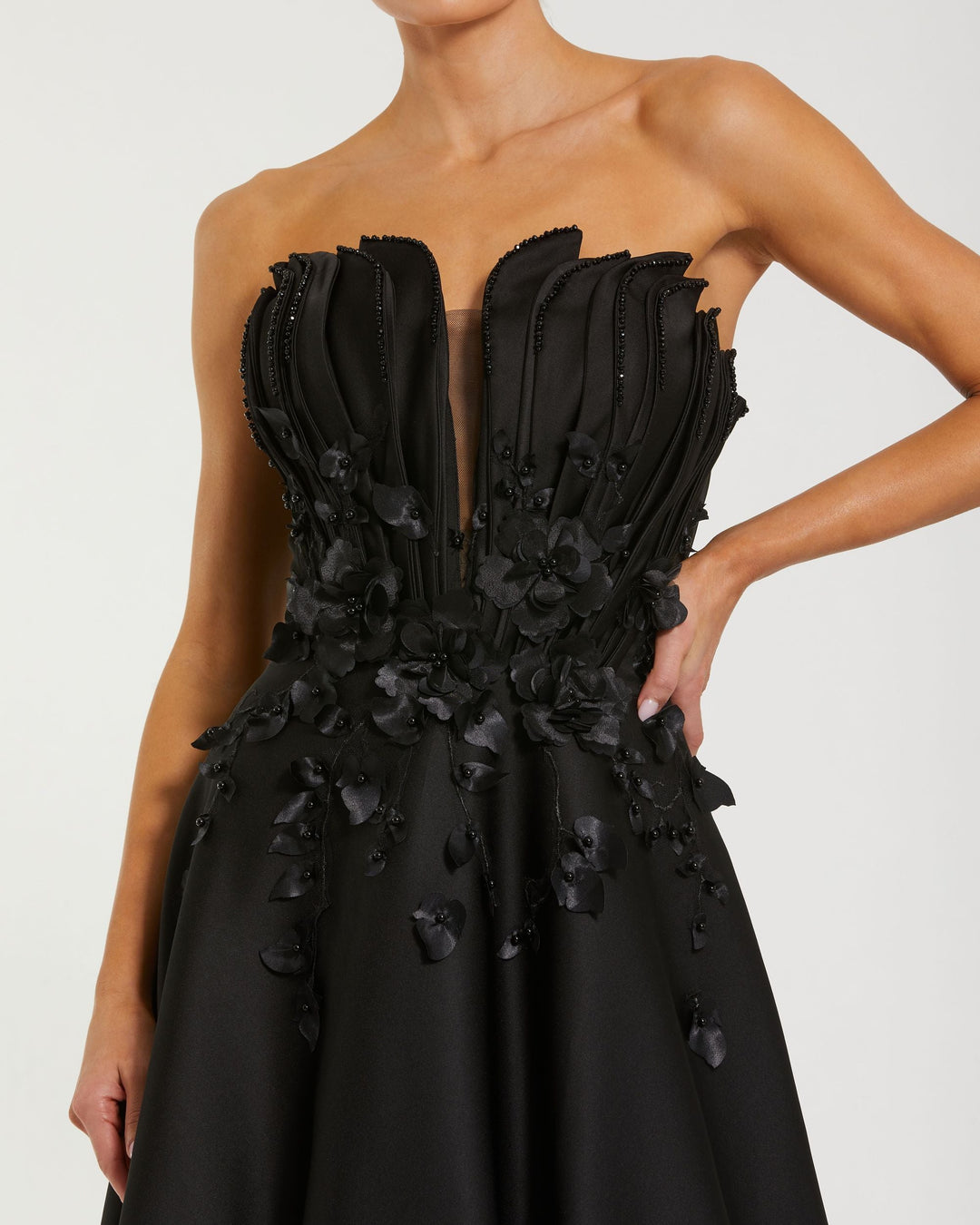 Mac Duggal 9937134P Petite Strapless Satin Floral Embellished Ball Gown