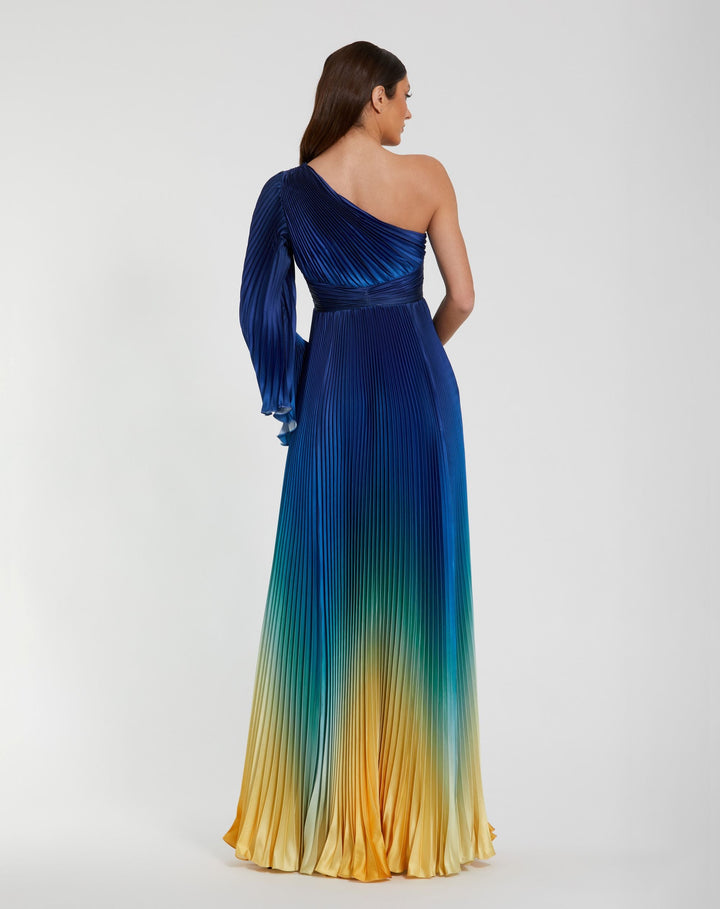 Mac Duggal 9949903P Petite Pleated Charmeuse One Shoulder Ombre Gown