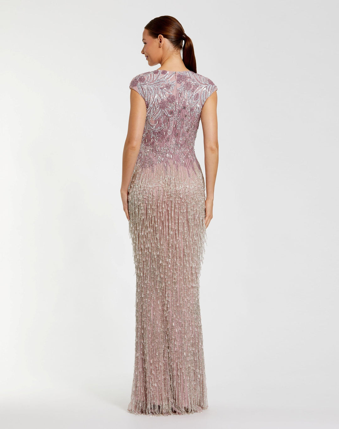 Mac Duggal 6169 Embellished Cap Sleeve Gown With Fringe Beading Dress