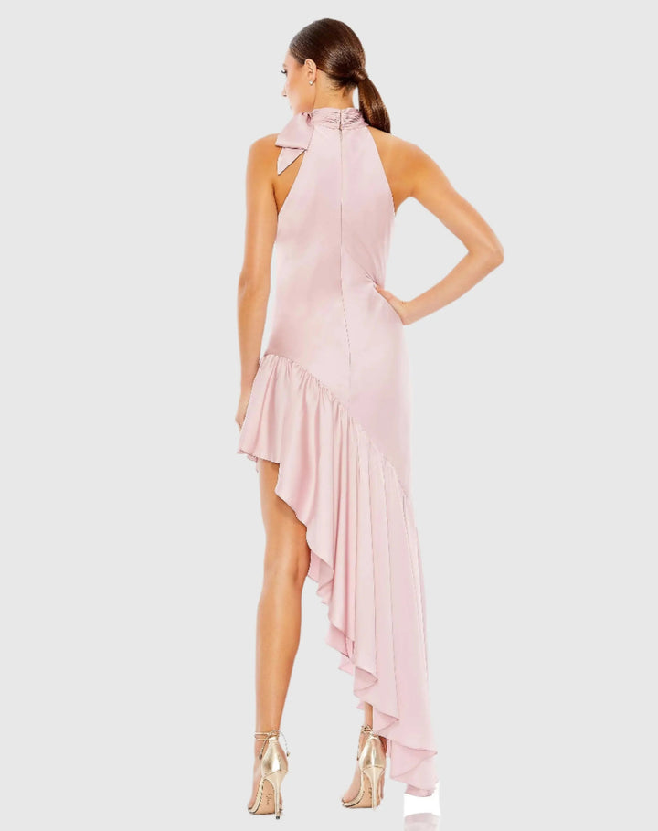 Mac Duggal A68324 Halter Neck Ruffled Asymmetrical Dress