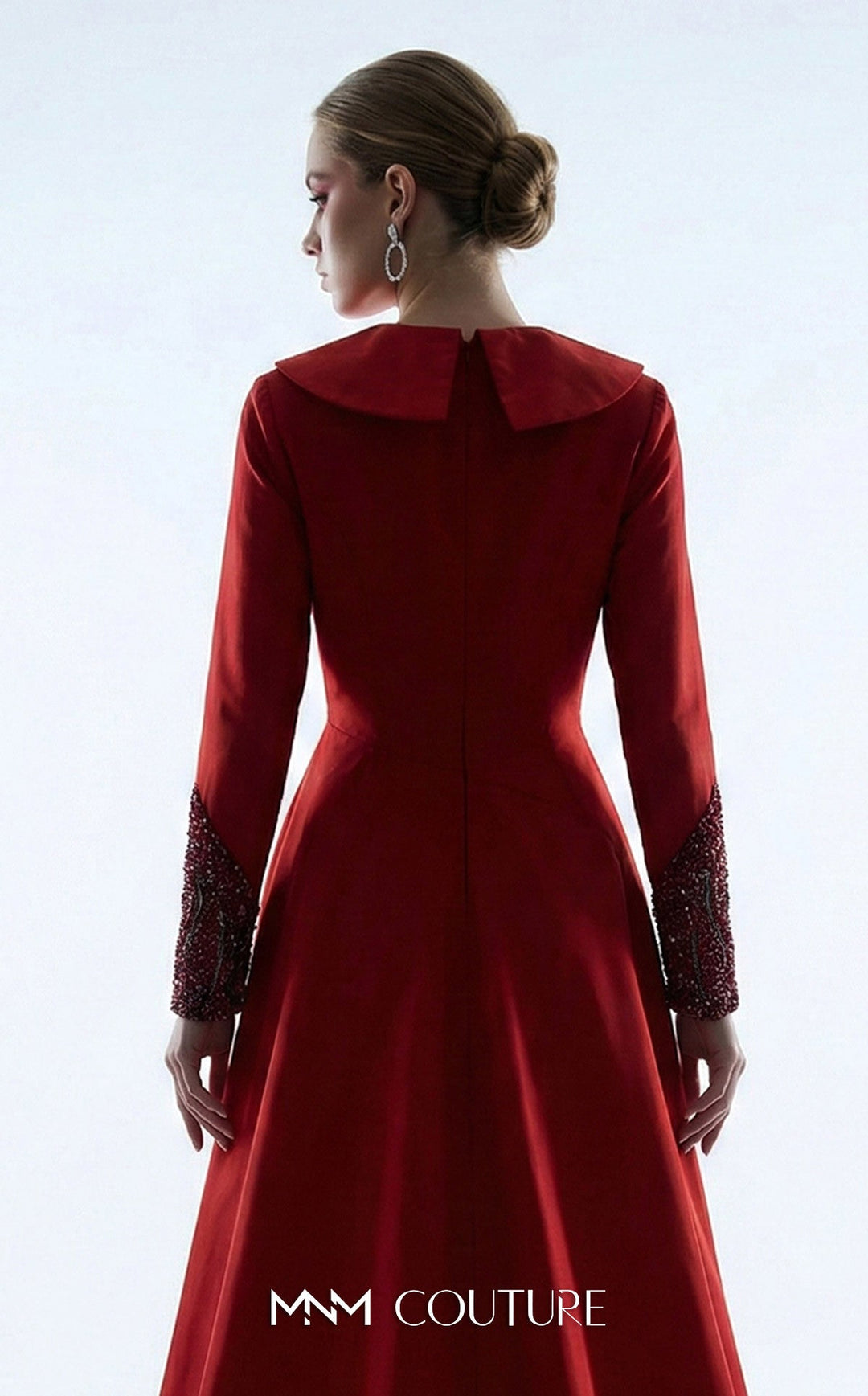 MNM Couture B1177 V-Neckline Long Sleeve Sheath Couture Dress