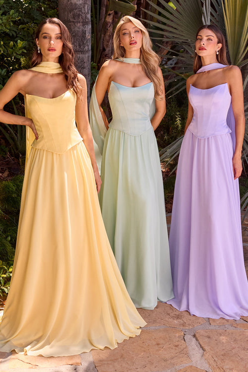 Ladivine CD386 Strapless Corset Chiffon A-Line Bridesmaid Dress