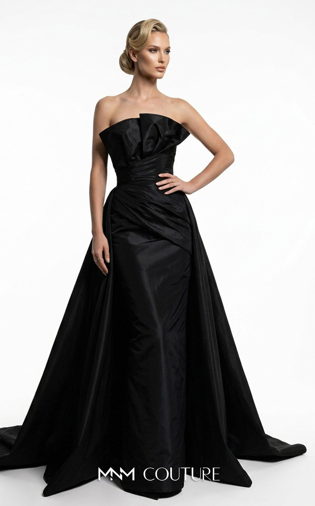 Fouad Sarkis F03006 Strapless Fan Neckline Gown with Overskirt
