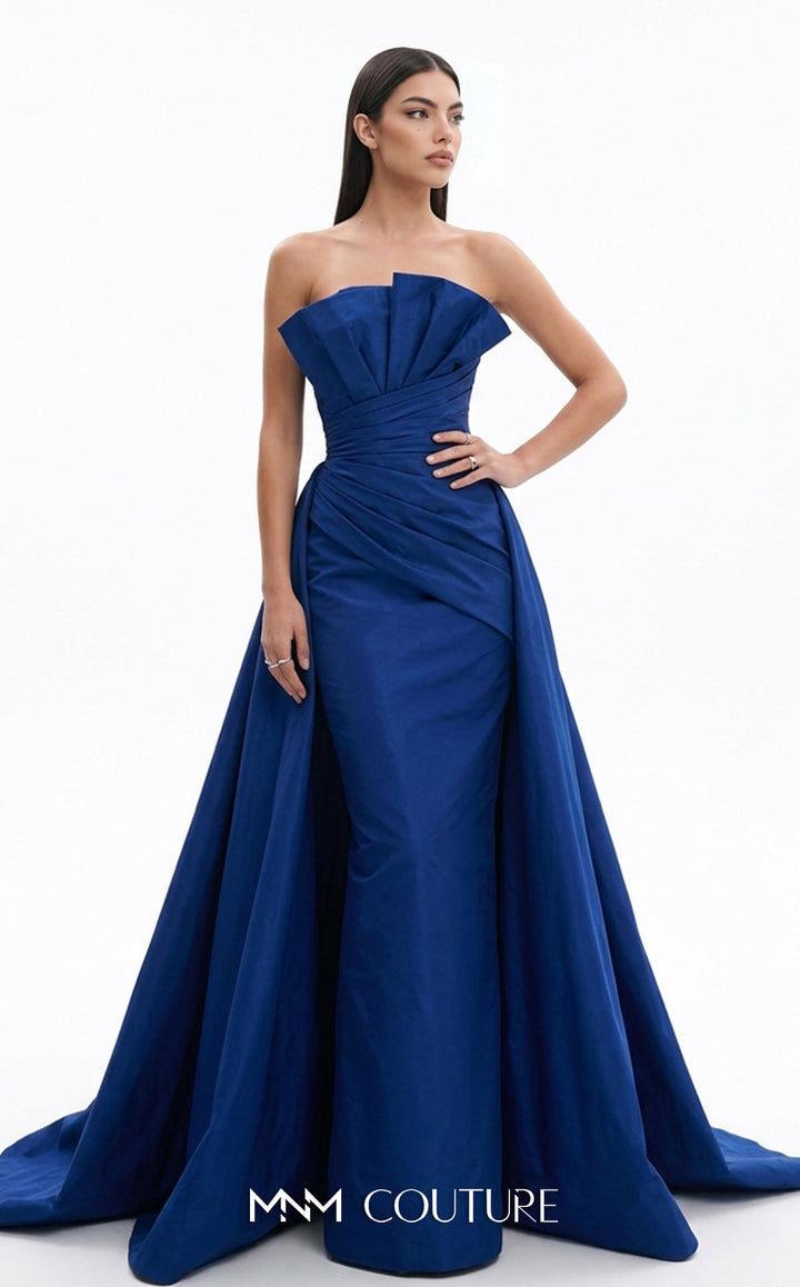 Fouad Sarkis F03006 Strapless Fan Neckline Gown with Overskirt