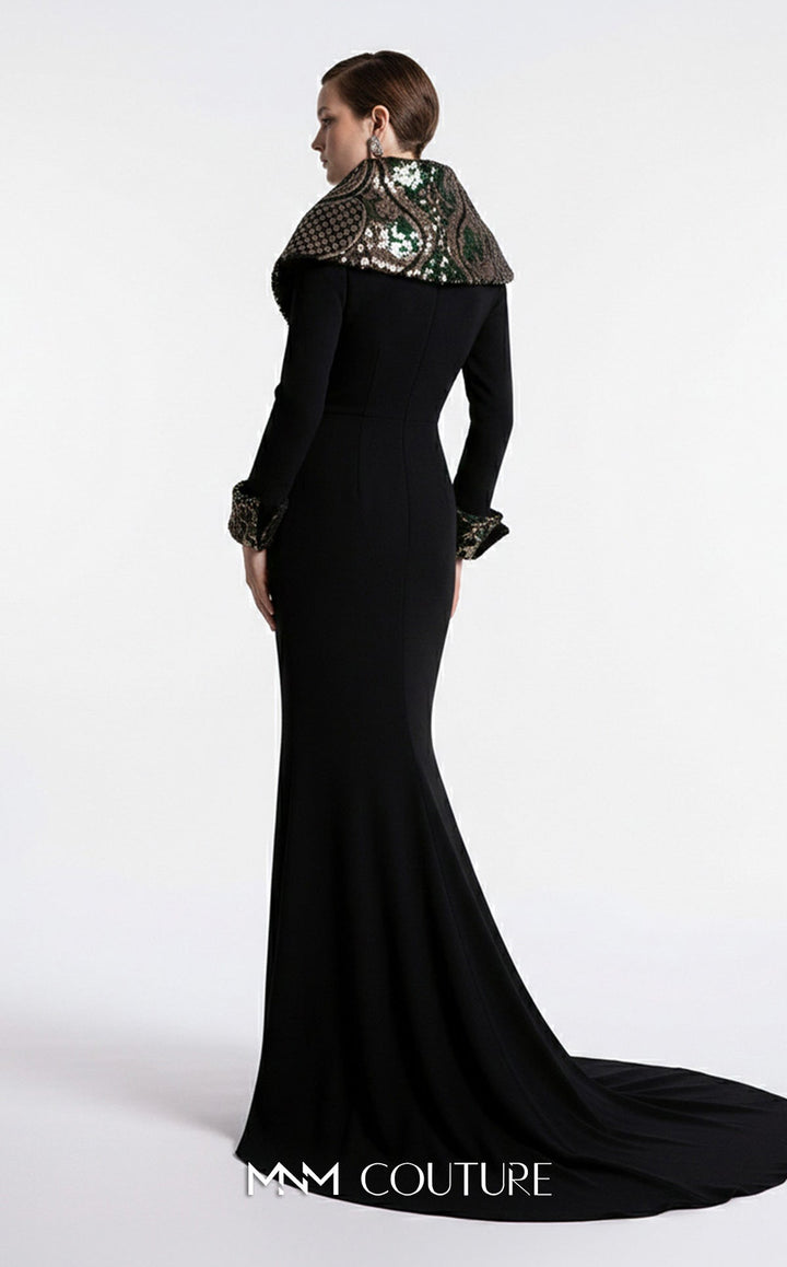 Fouad Sarkis F03019 V-Neckline Long Sleeves Mermaid Couture Dress