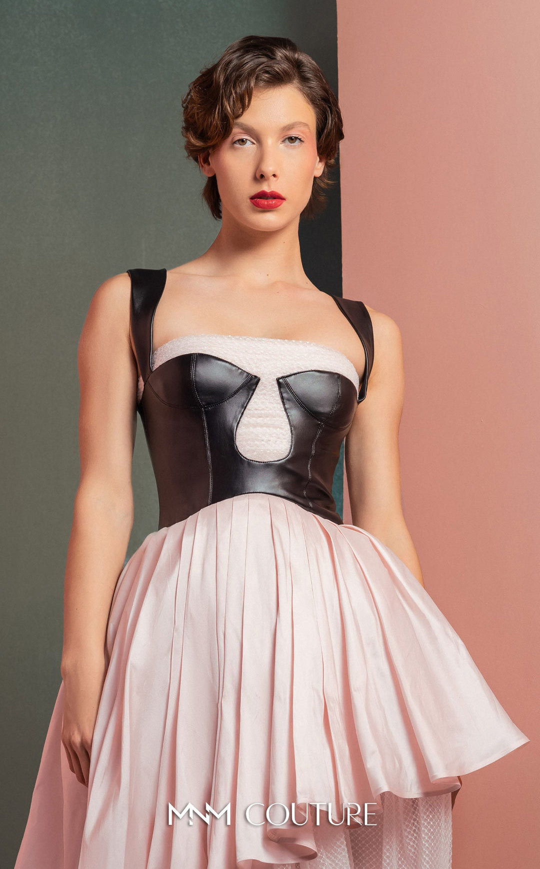 Gaby Charbachy GOF2530 contrast bustier midi dress with tiered skirt bodice detail