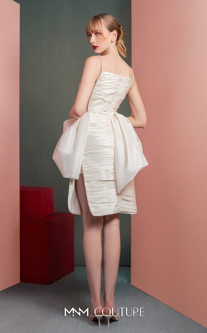 Gaby Charbachy GOF2535 spaghetti strap ruched mini dress with bow peplum back view