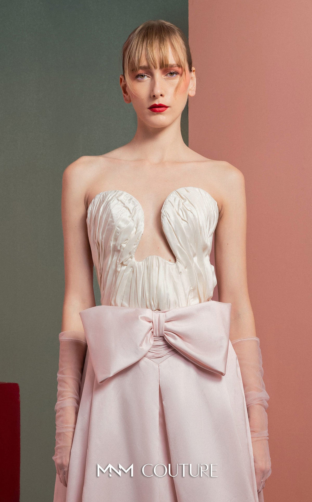 Gaby Charbachy GOF2540 strapless sculpted bodice A-line gown with waist bow bodice detail