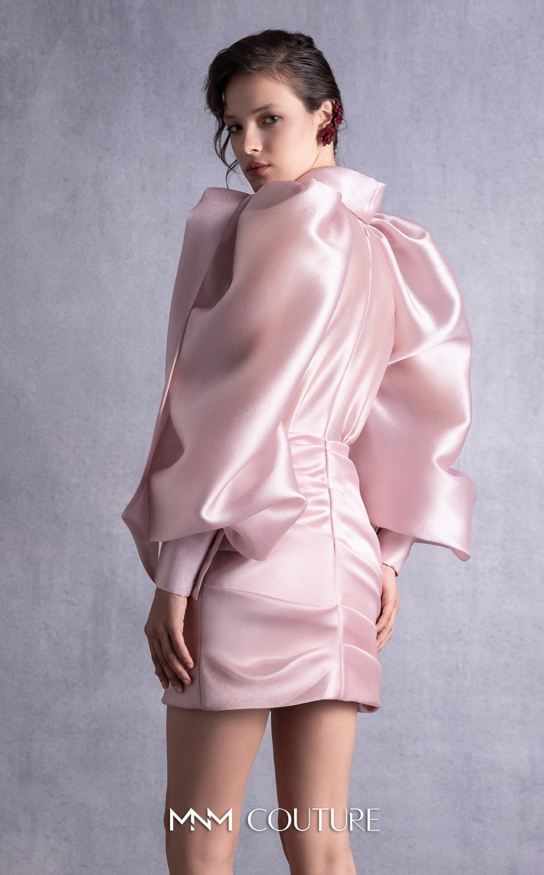 Gaby Charbachy GOS2535 tie-neck balloon sleeve mini dress side view