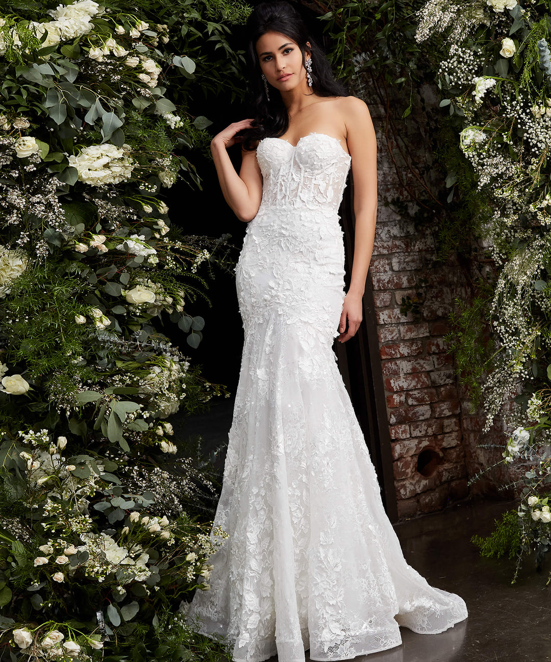Jovani JB02836 Off White Strapless Embroidered Bridal Dress