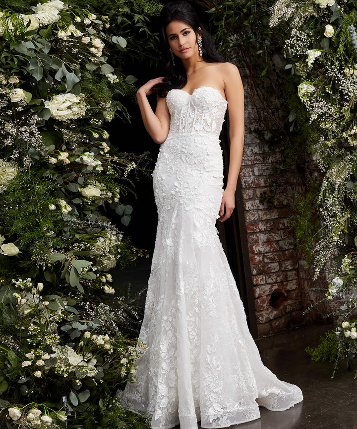 Jovani JB02836 Off White Strapless Embroidered Bridal Dress