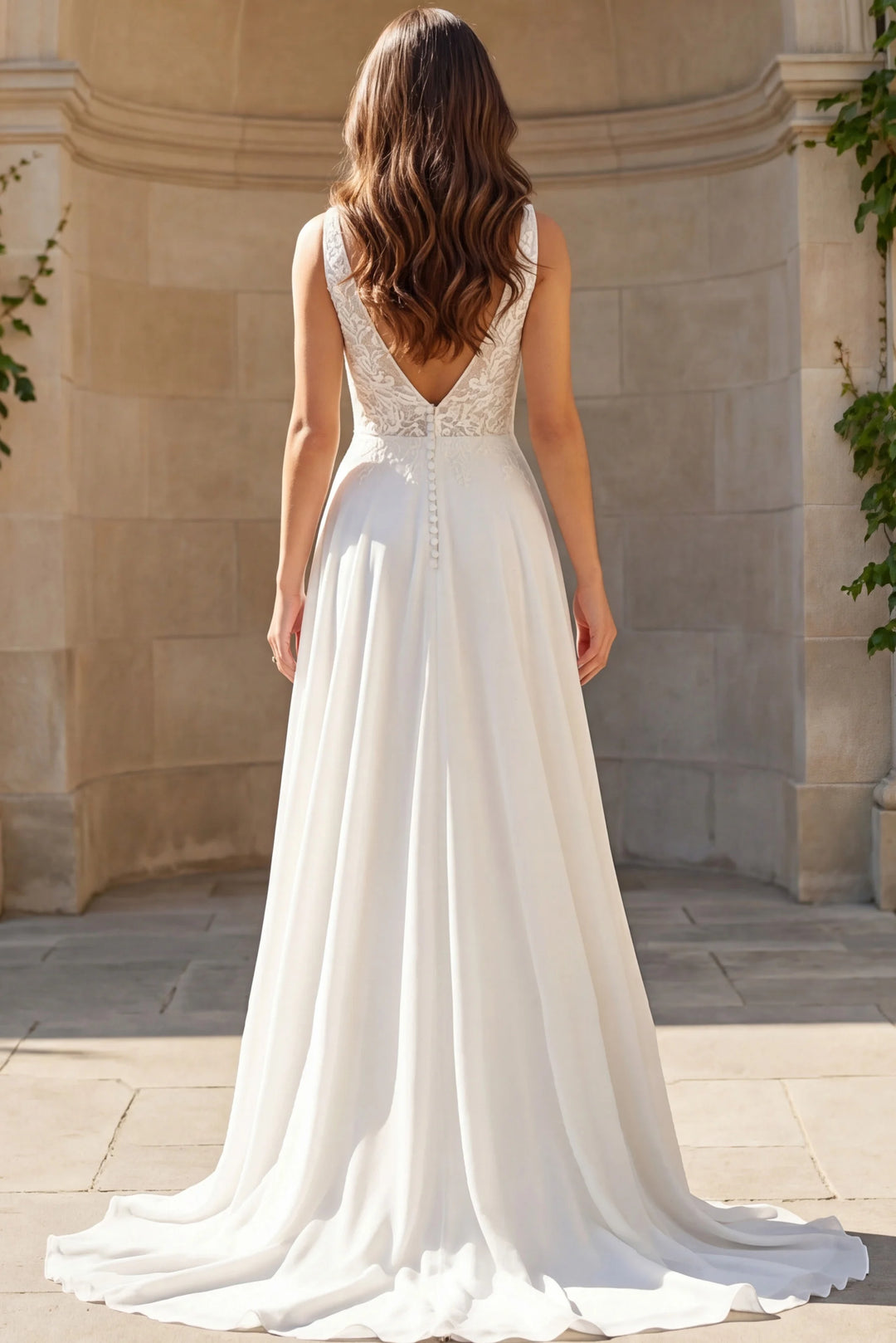 Jovani JB43905 Deep V Neck A Line Bridal Gown With Lace Bodice
