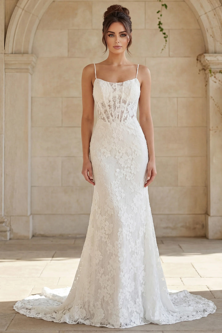 Jovani JB45719 Floral Lace Fitted Bridal Gown - FOSTANI.com