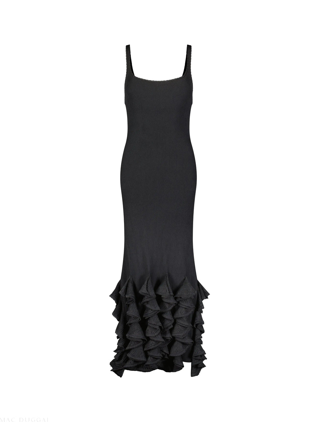 Mac Duggal K13013 Rib Knit Sleeveless Midi Dress With Ruffle Hem