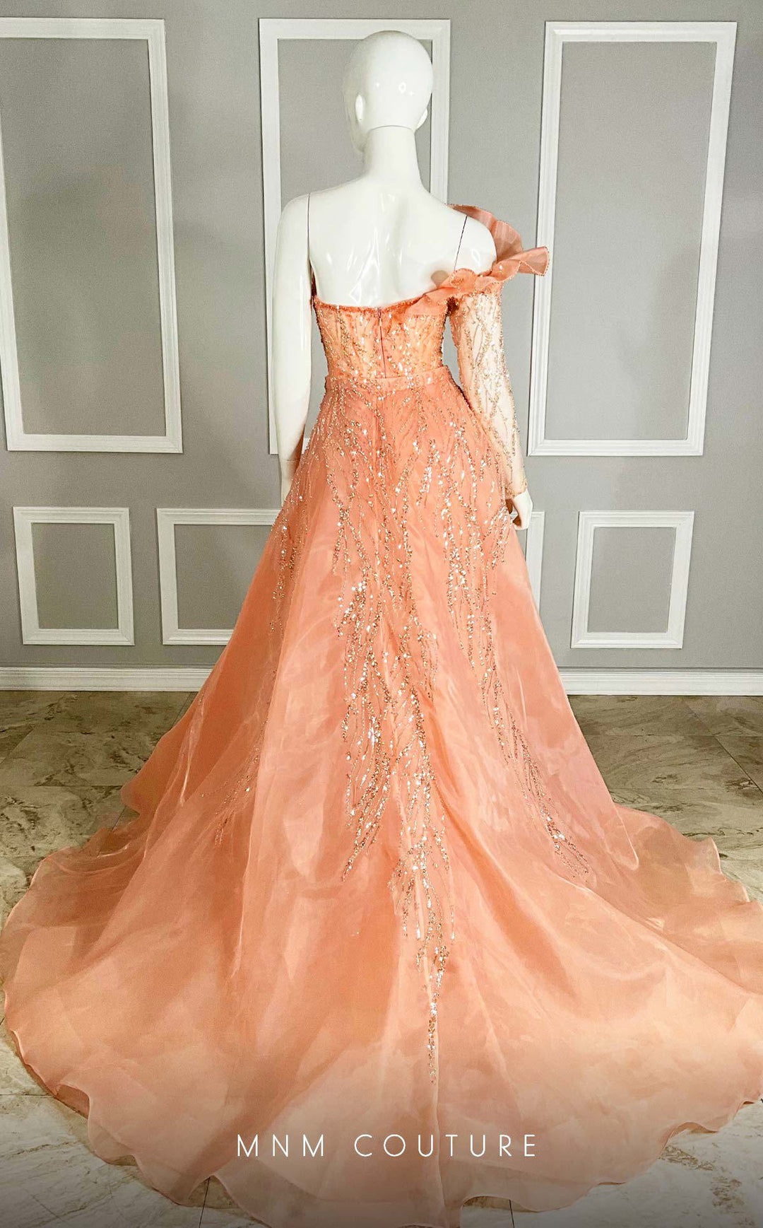 MNM Couture M1114 : Embroidered Asymmetrical Couture Tulle Gown - FOSTANI.com