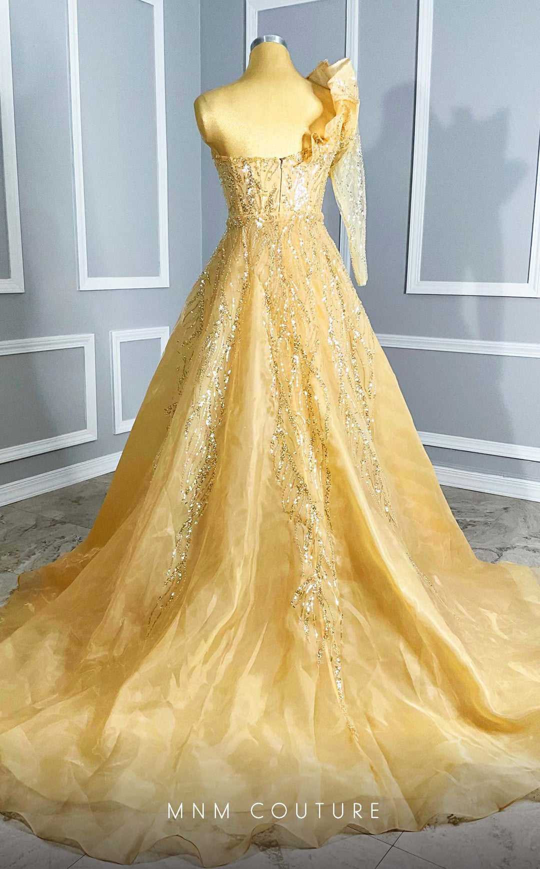 MNM Couture M1114 : Embroidered Asymmetrical Couture Tulle Gown - FOSTANI.com