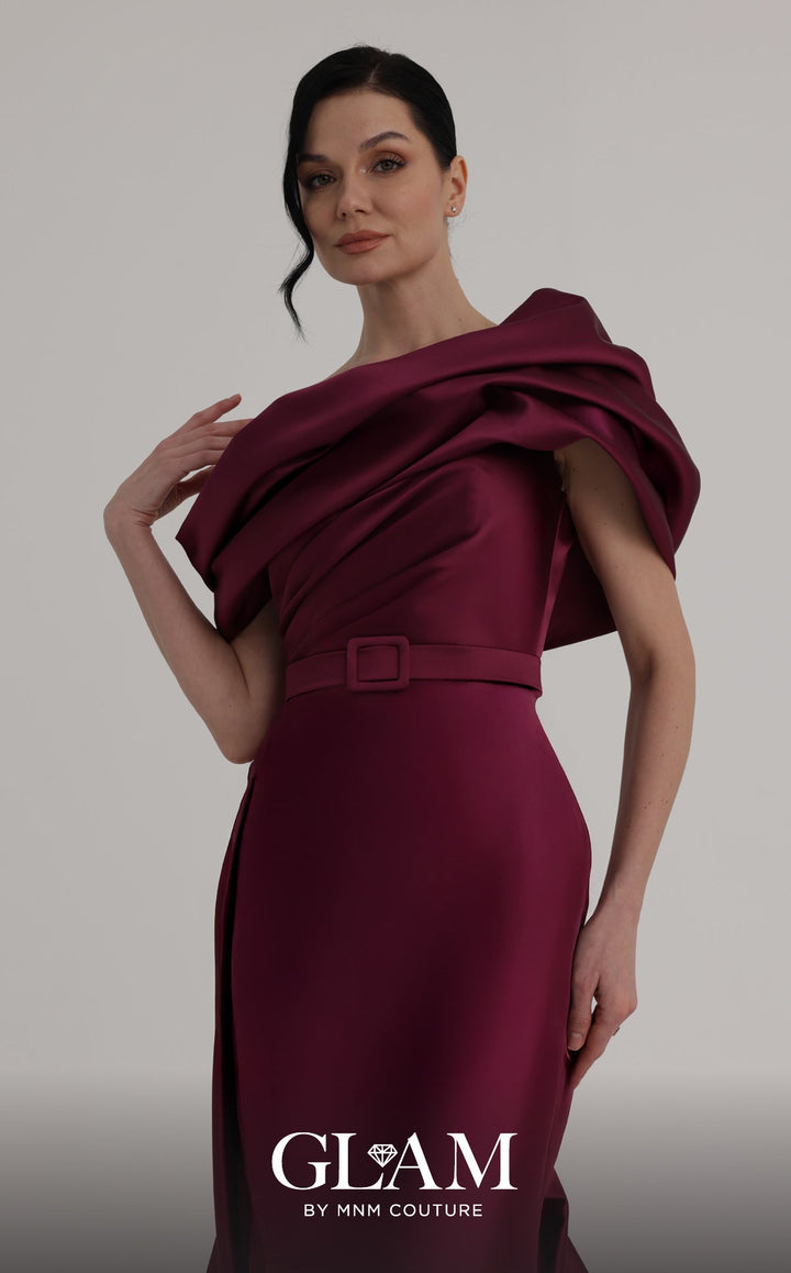 MNM Couture Style O07841: One-Shoulder Mermaid Gown with Asymmetric Satin Train - FOSTANI.com