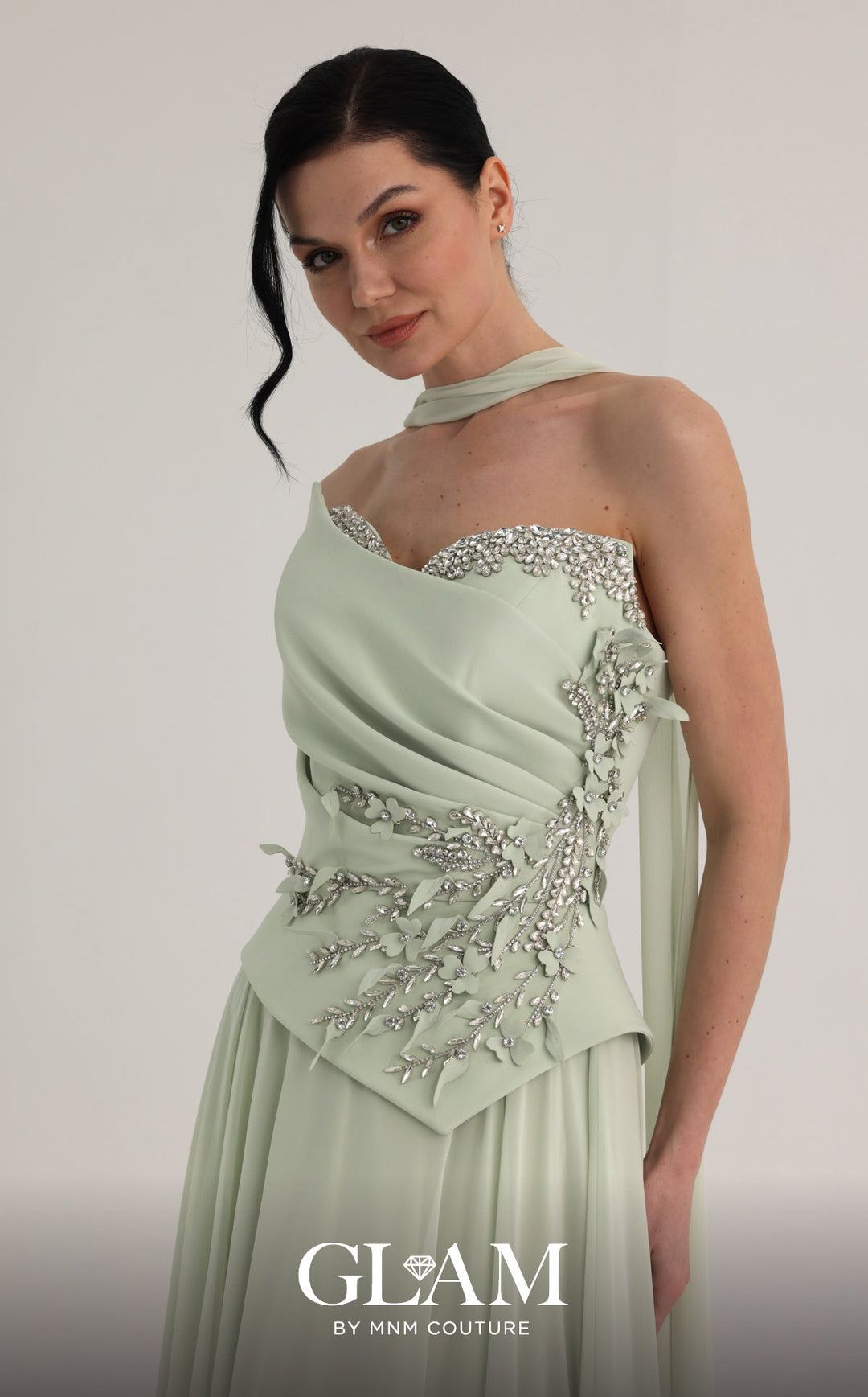 MNM O07856 Strapless Sleeveless Embroidered Couture Dress