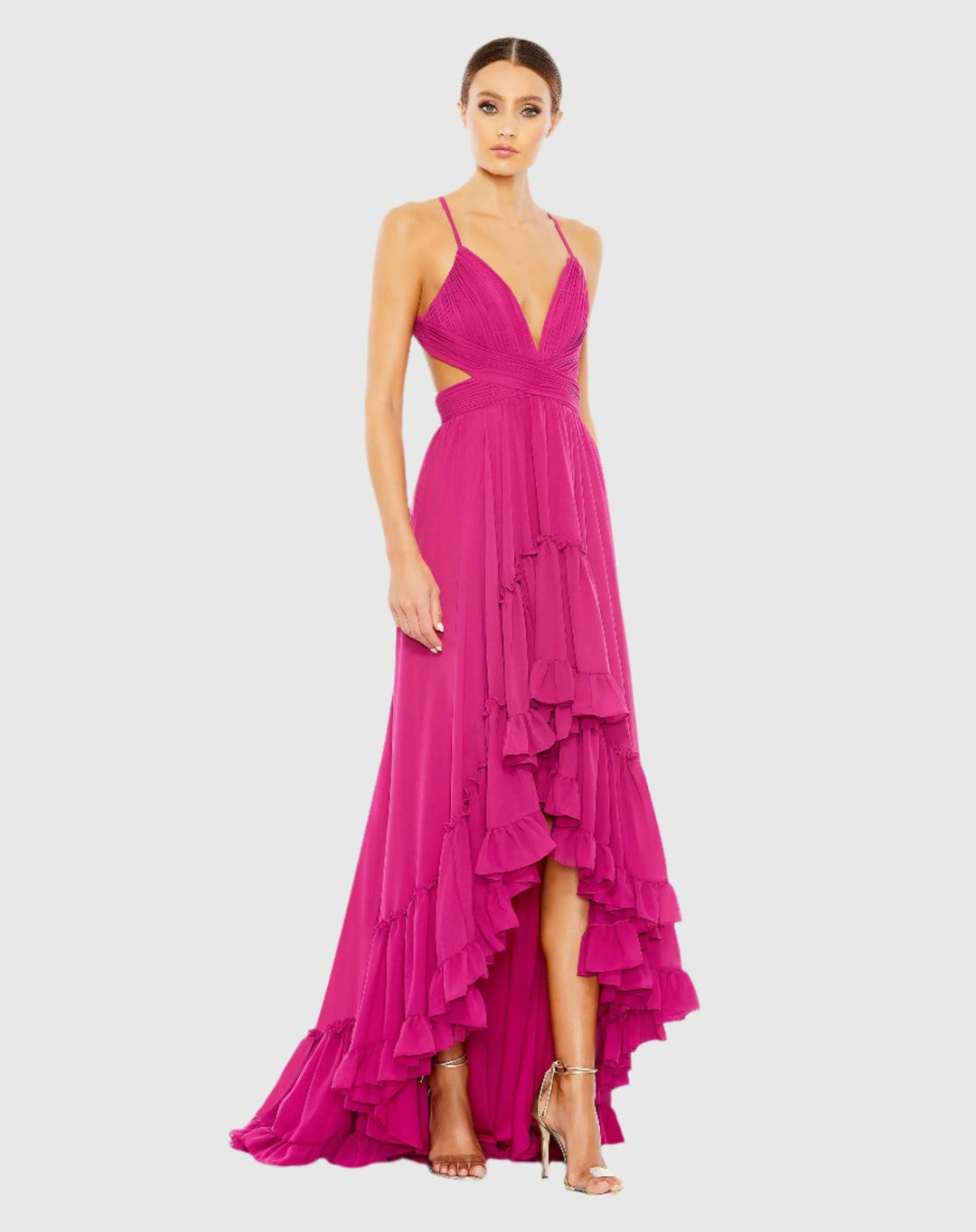 Mac Duggal 67992 Pleated High Low A-Line Gown With Ruffles