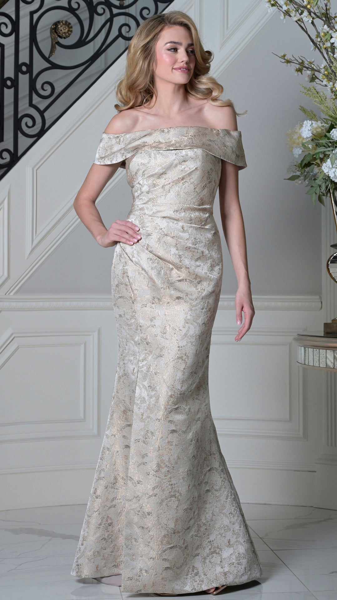 Rina Di Montella RD3511 Off-the-Shoulder Form-Fitting Floor-Length Evening Dress