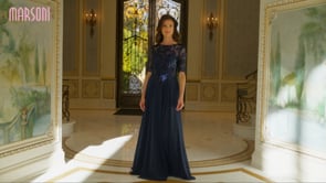 MARSONI BY COLORS M286 Bateau Neckline Short Sleeve Fitted Illusion Bodice Mother of the Bride Dress