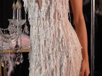 Ladivine CDS574 Plunging Halter Beaded Fringe Dress