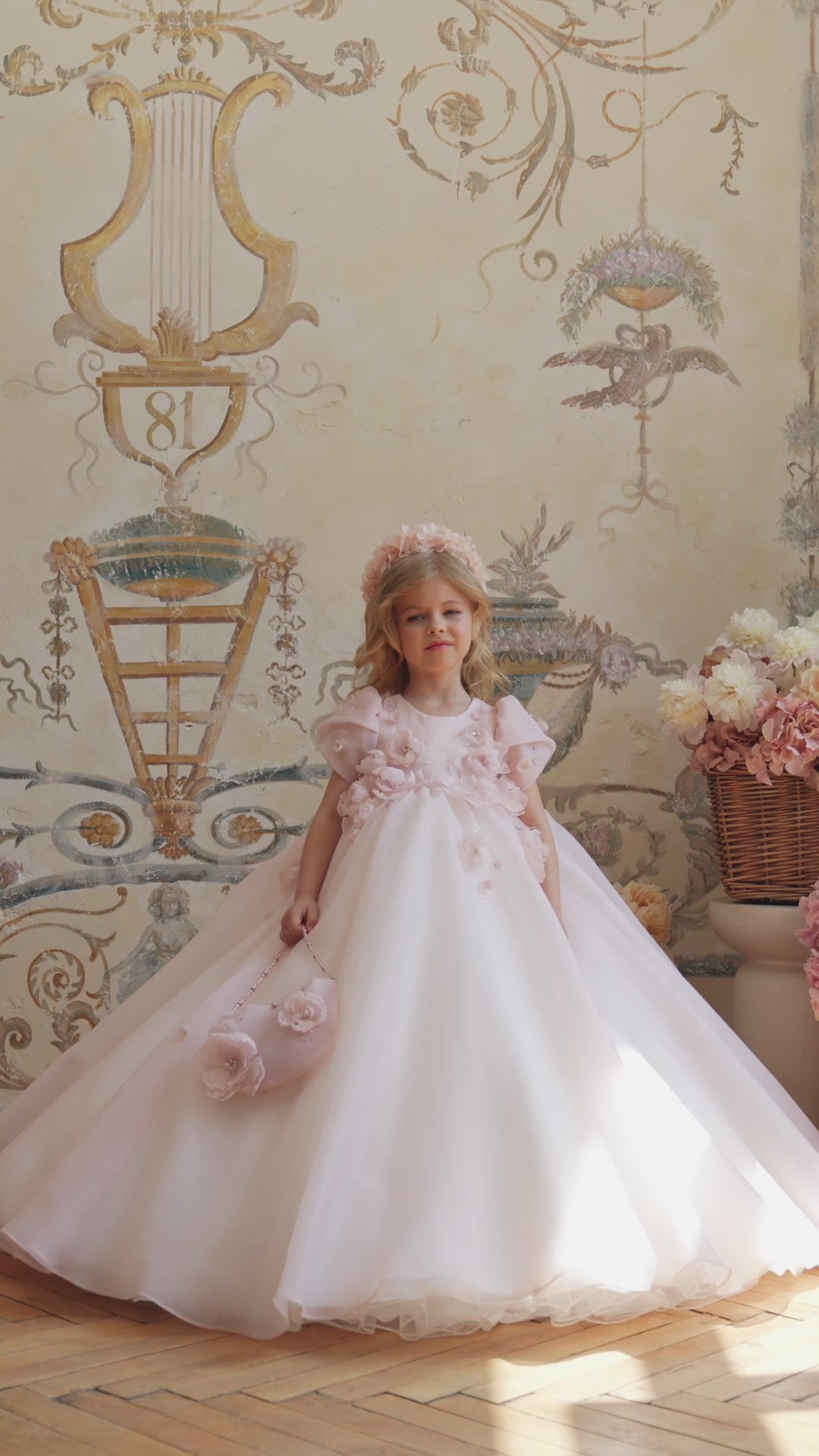 Pentelei 3829 Floral Appliqué Kids Dress