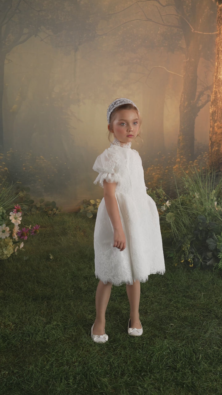 Pentelei 3939 Floral Lace Puff Sleeve Kids Dress
