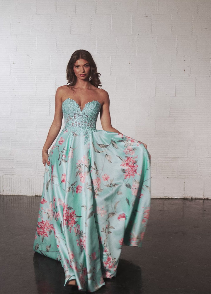 Rachel Allan 71031 Floral Satin Prom Dress 2026