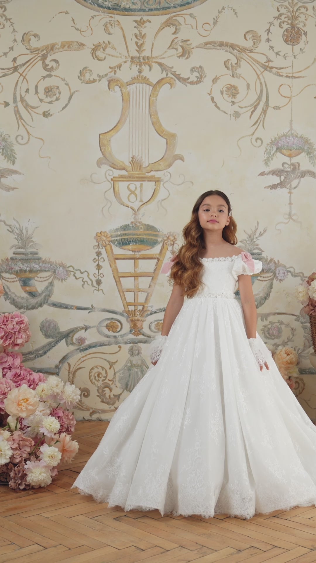 Pentelei 3802 Off-the-Shoulder Puff Sleeve Ball Gown Kids Dress