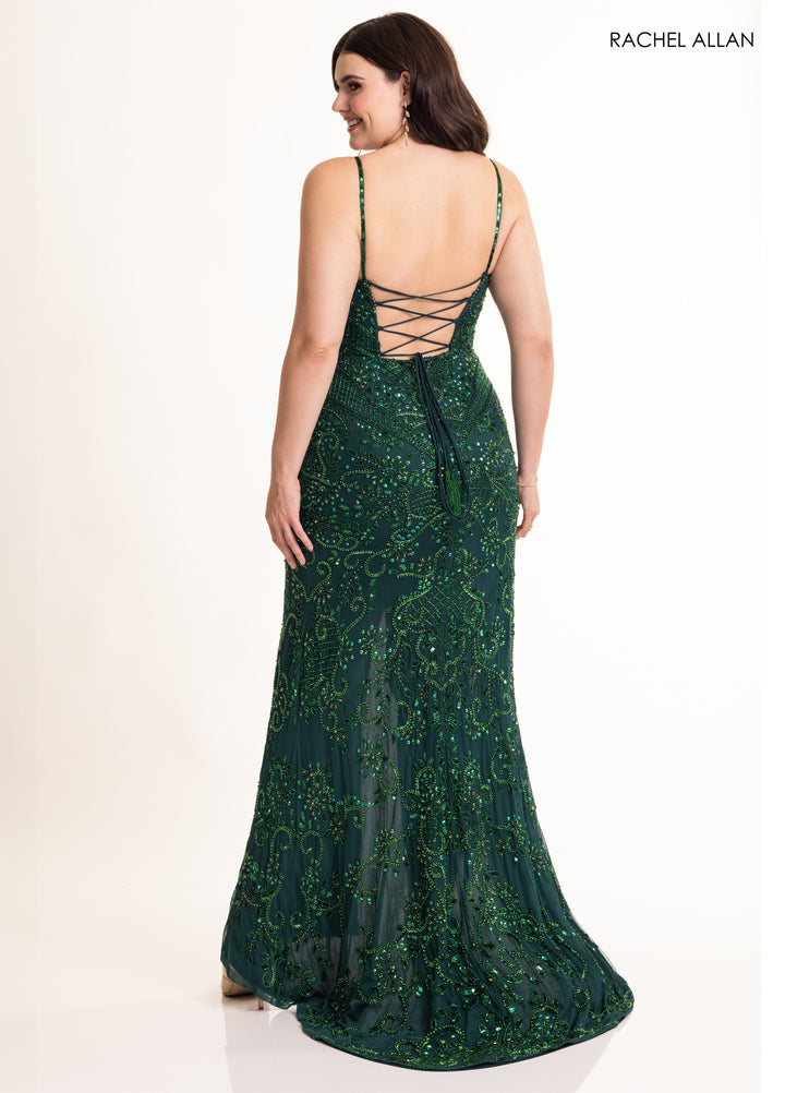 Rachel Allan 70999 Beaded High Slit Prom Dress 2026